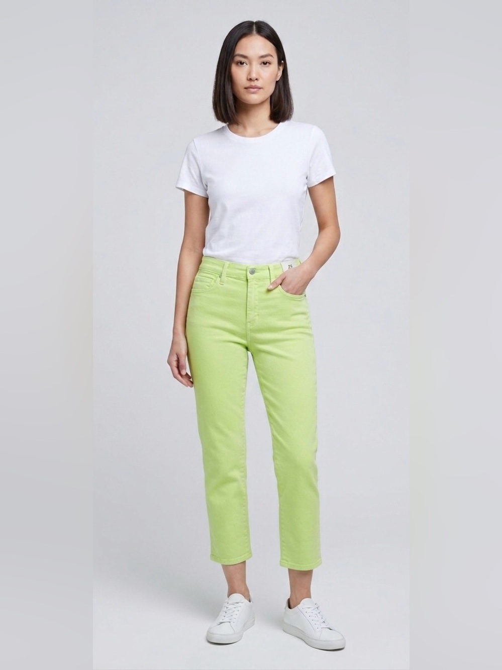 L'AGENCE Neon Lime Green High-Rise Cropped Straight Leg Jeans Size 24